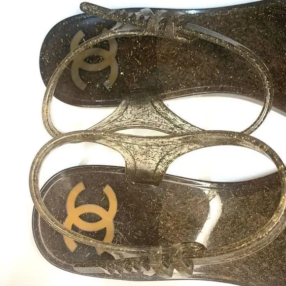 Chanel Camellia Flower Gold Jelly Interlocking CC Sandal EU 41 US 10-10.5 Flats - Picture 5 of 10